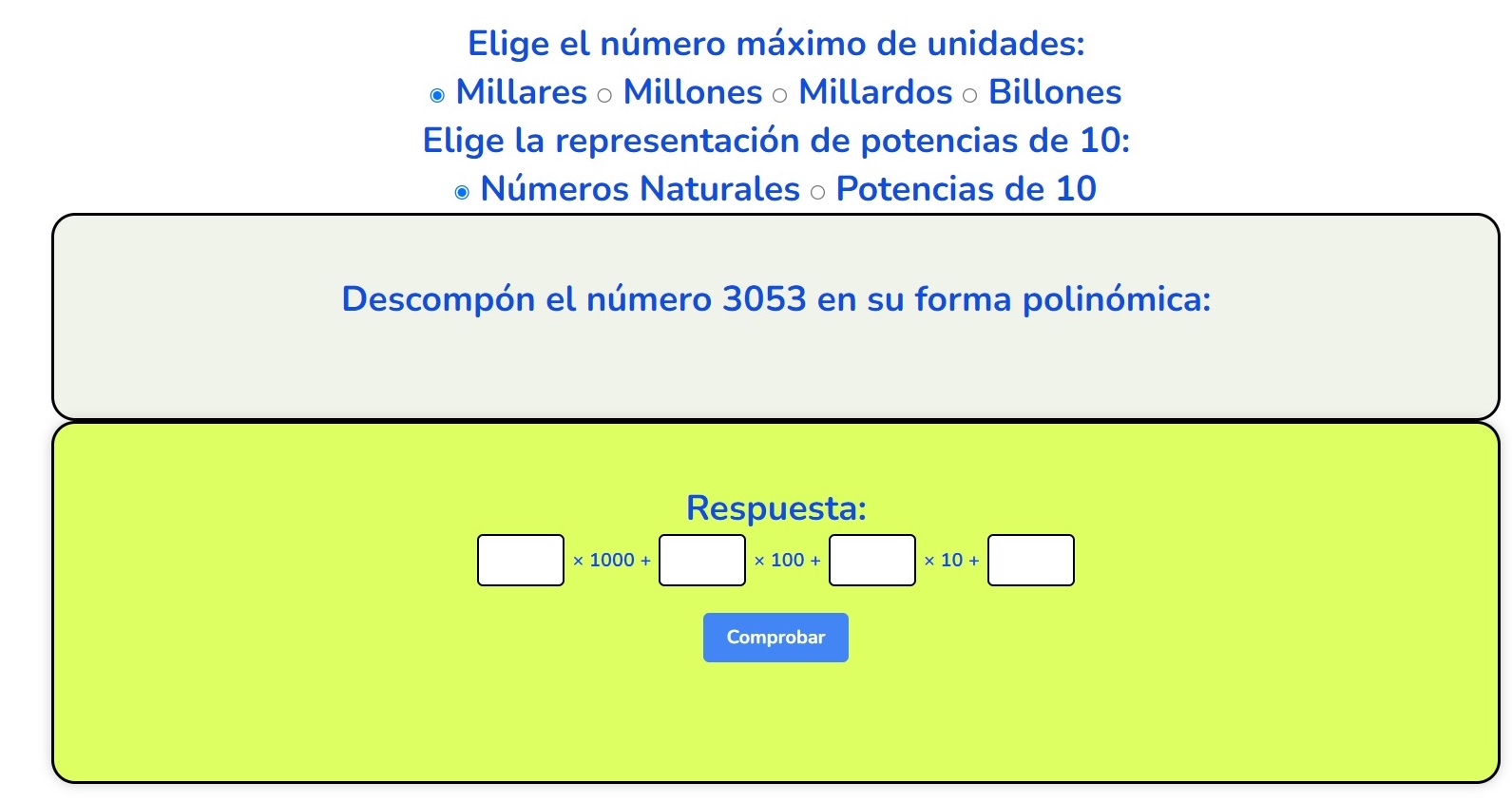 Juego de la forma polinómica de un número natural