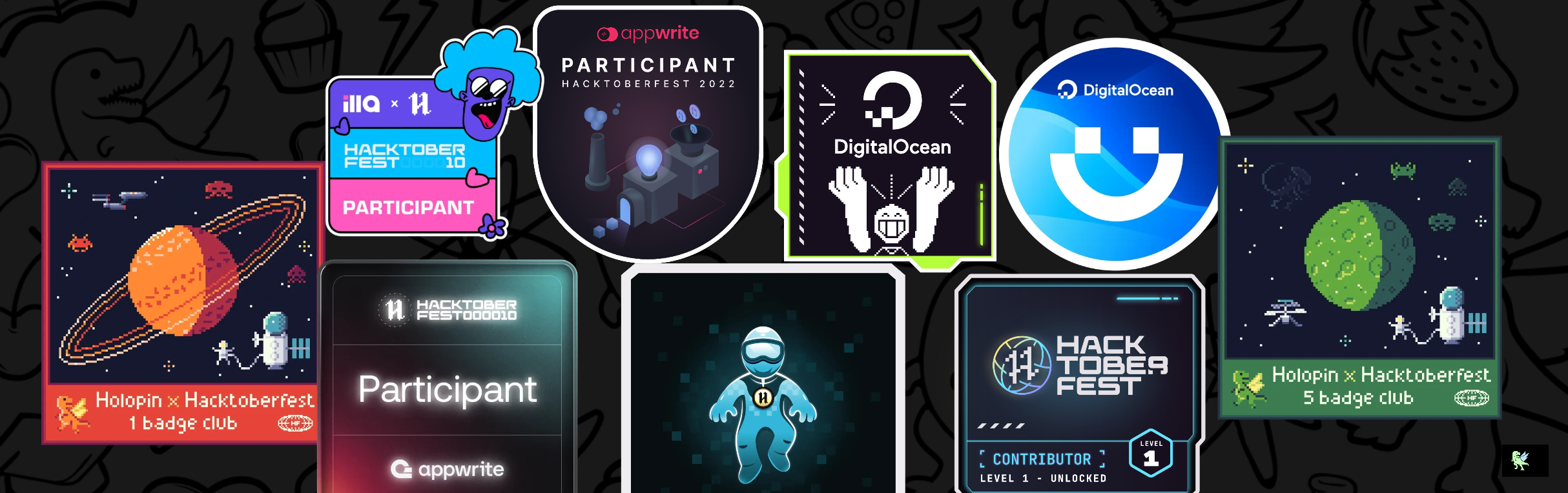 An image of @ishuen's Holopin badges, which is a link to view their full Holopin profile