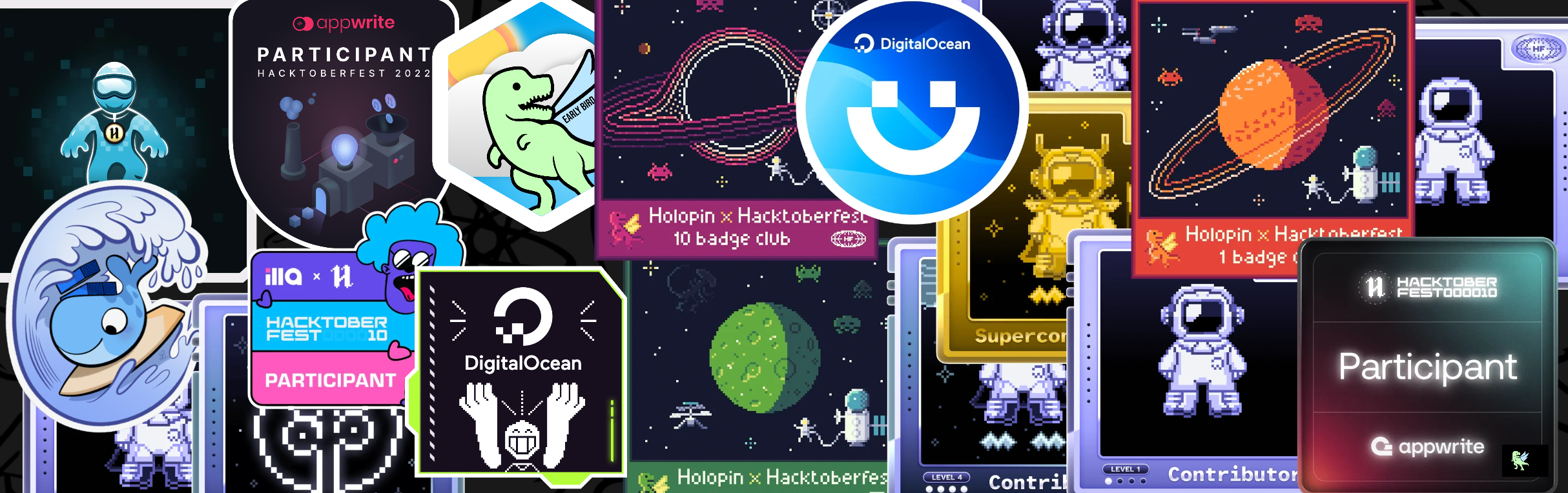 An image of @dipannama's Holopin badges, which is a link to view their full Holopin profile
