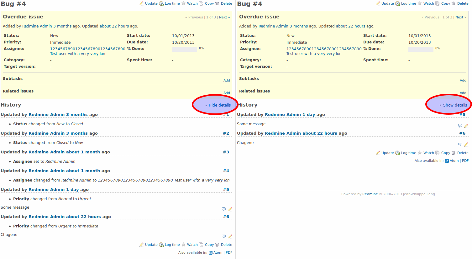 Redmine Collapsed Journals Plugin Screenshot