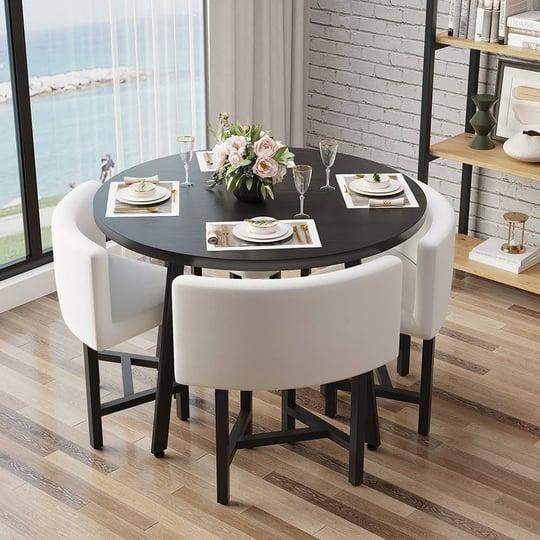 40-round-wooden-small-nesting-dining-table-set-for-4-white-upholstered-chairs-1