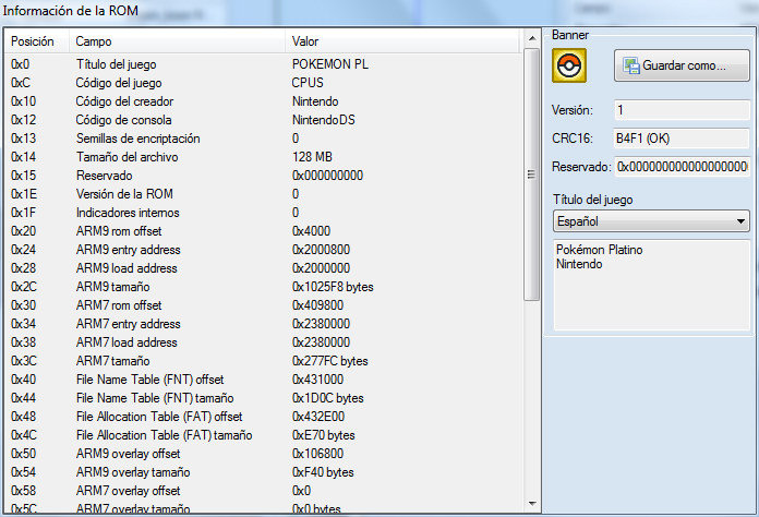 Ventana ROM info