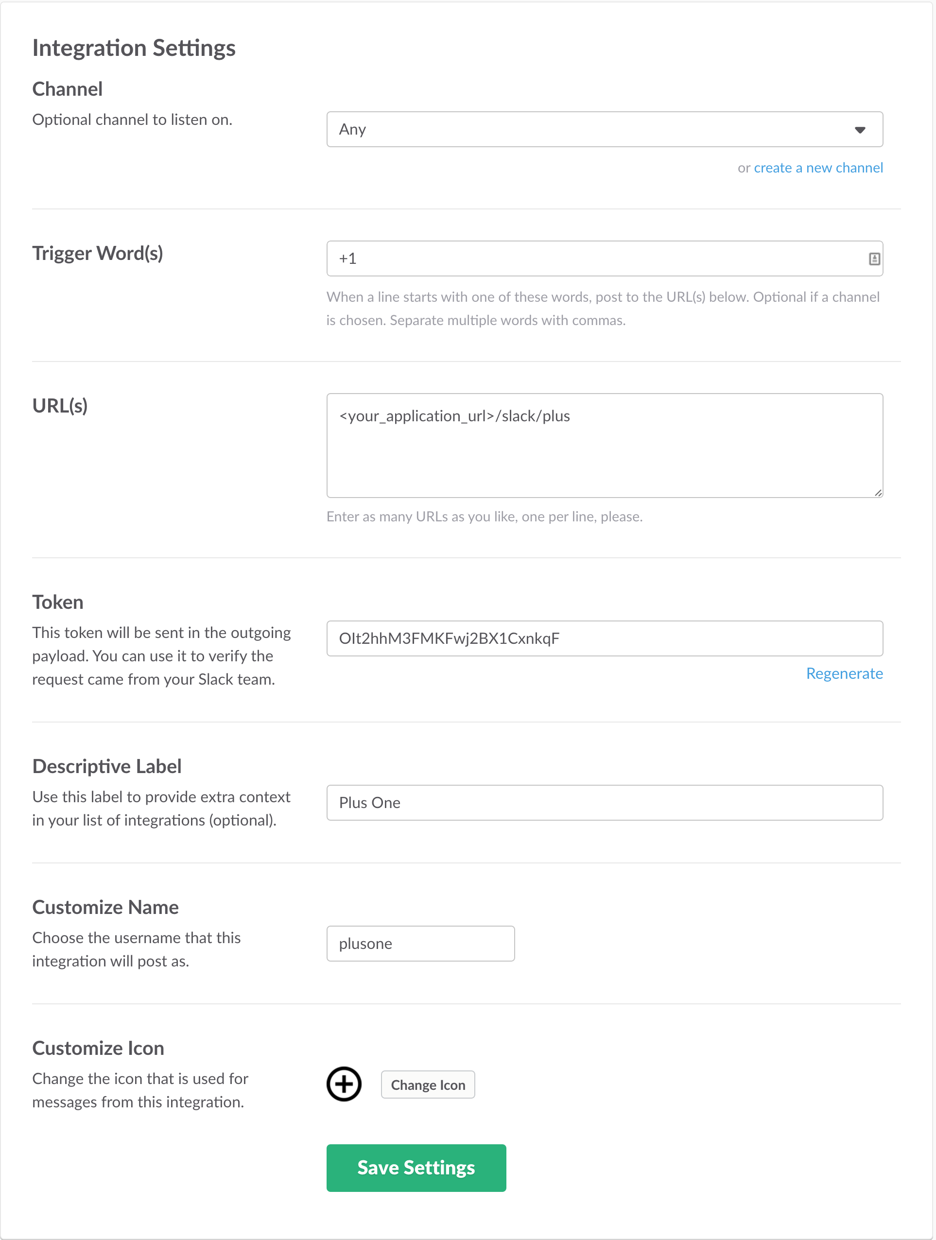 Slack's outgoing hook configuration