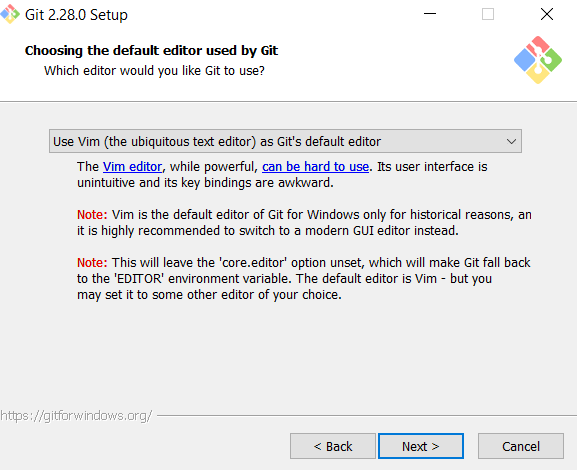 Default Git editor select screen.