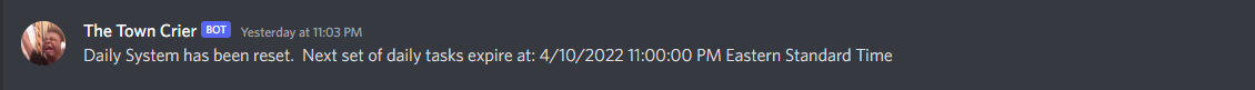 The Town Crier Announcing Daily Reset on Discord