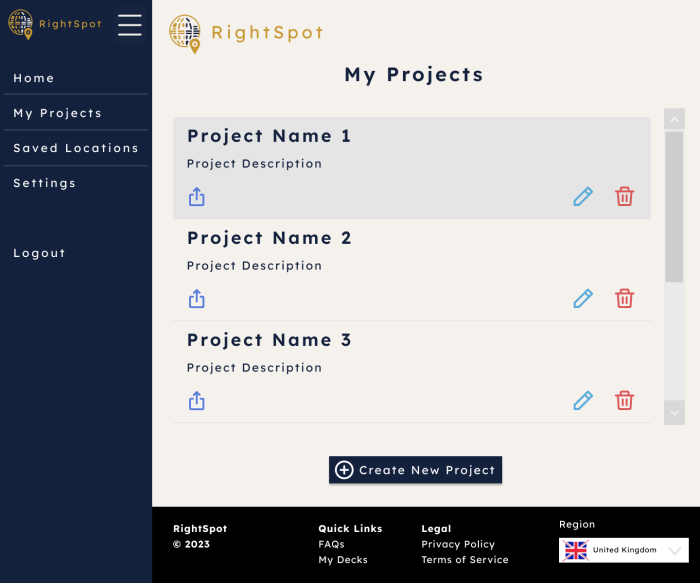 Projects page