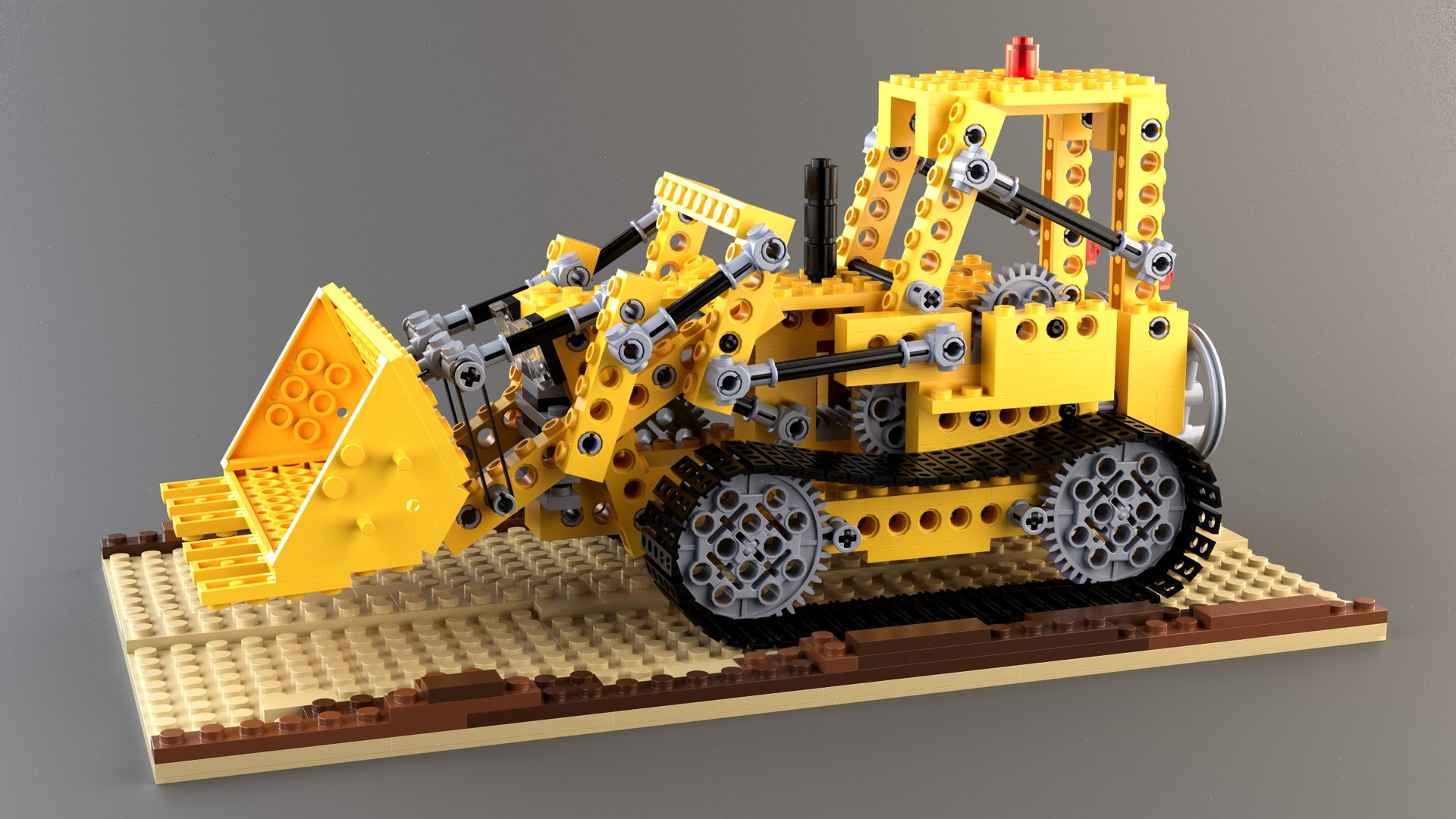 Path traced render of lego bulldozer, 2 million triangles. Original scene by Heinzelnisse.