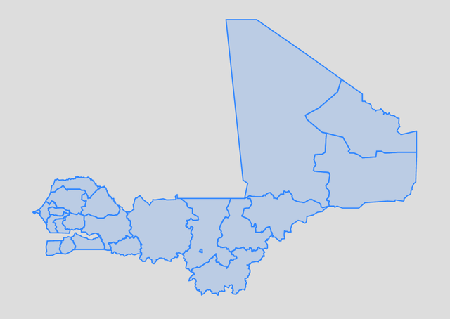 Senegal and Mali's ADM1 boundaries