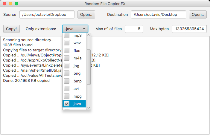 RandomFileCopierFX screenshot 1