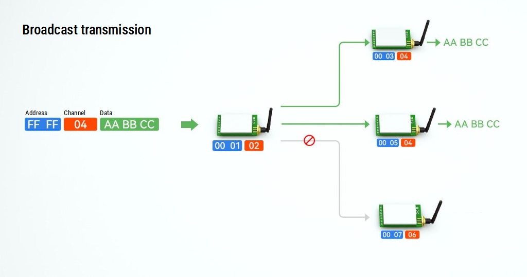 EByte RF Network Broadcast Transmission Diagram