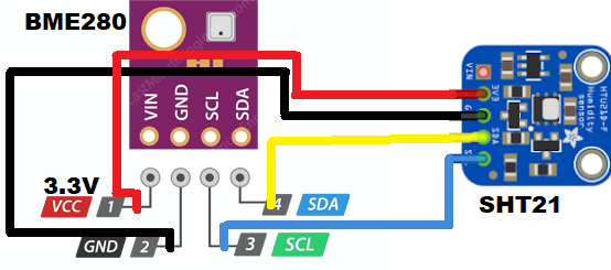 BME280 & SHT21 zapojenie