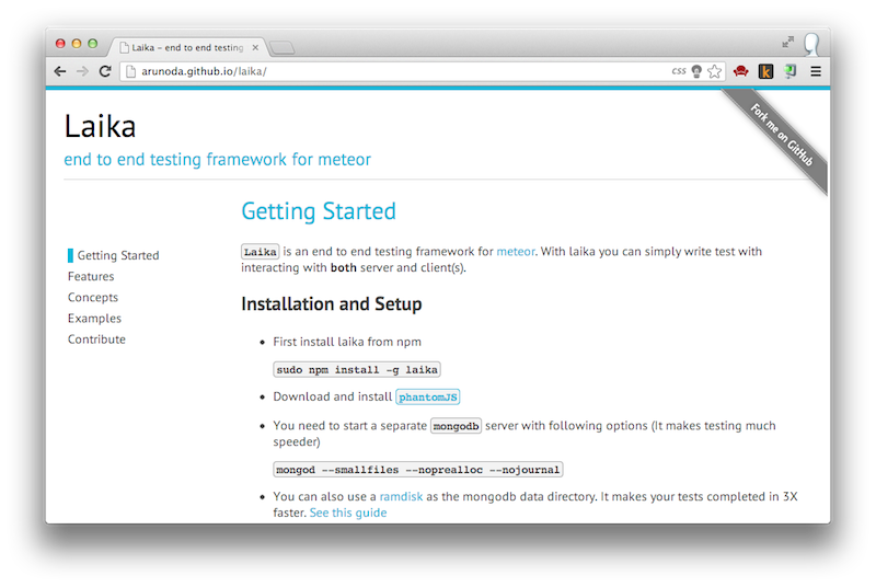 Laika - end to end testing framework for meteor