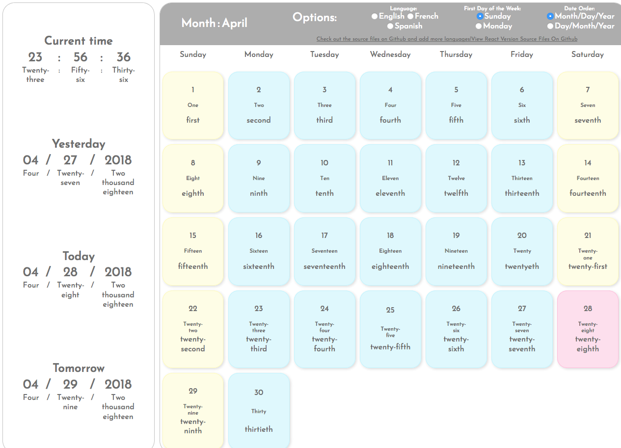 React Calendar Clock