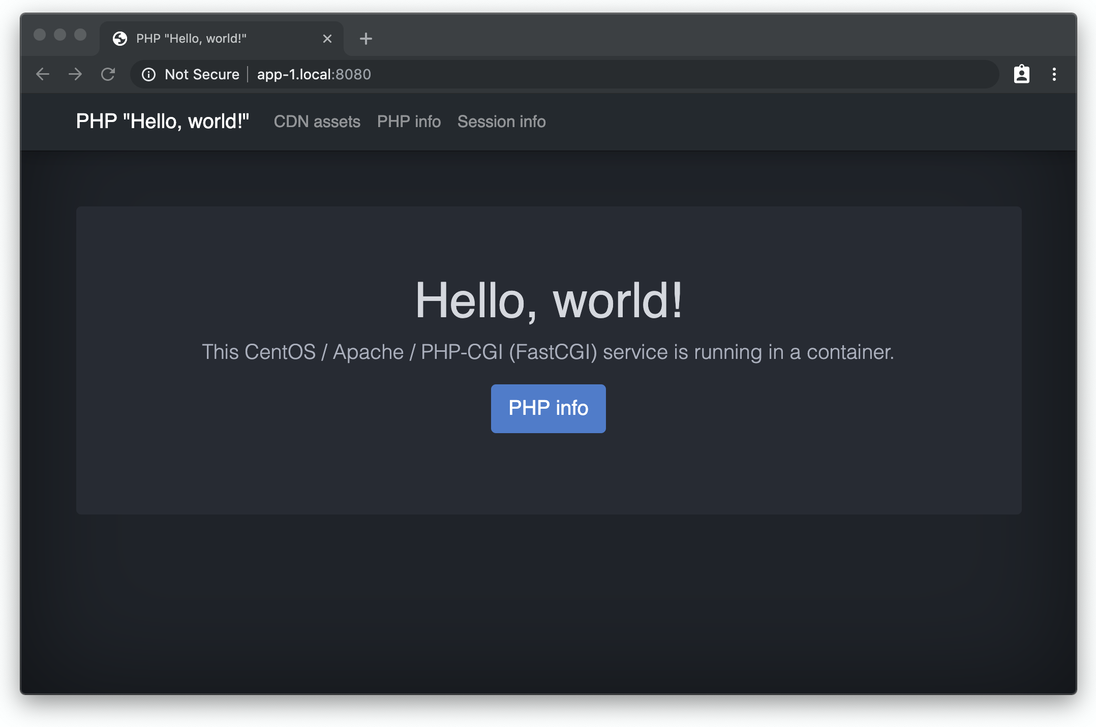 PHP "Hello, world!" - Chrome screenshot