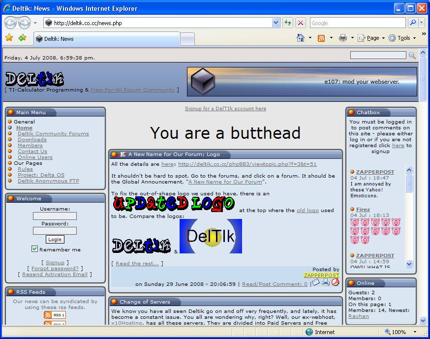 Screenshot of Deltik on 04 July 2008 at 6:59:38 PM EDT