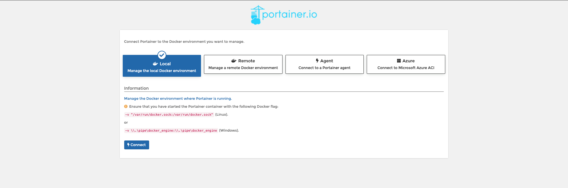 Configuring option to configure the local connection