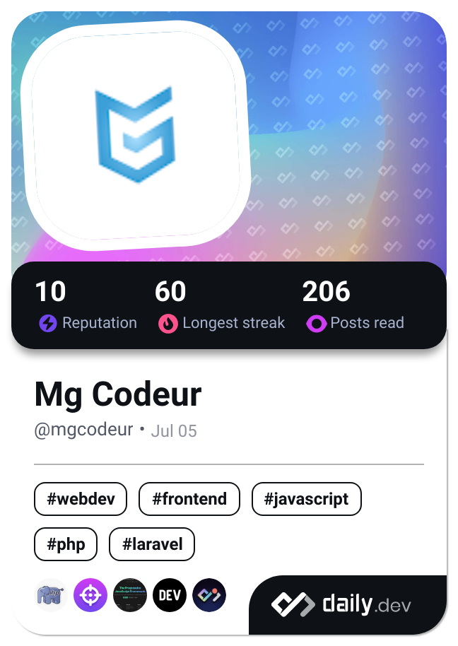 Mg Codeur's Dev Card