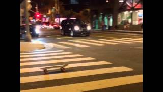 Drunk guy tries to skate home from the bar