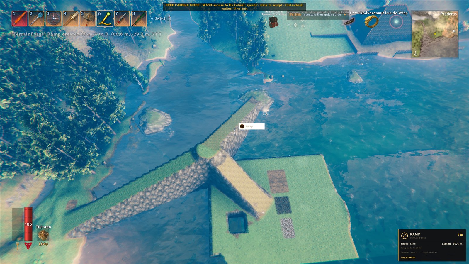 Rampa TerrainForge construida en Valheim