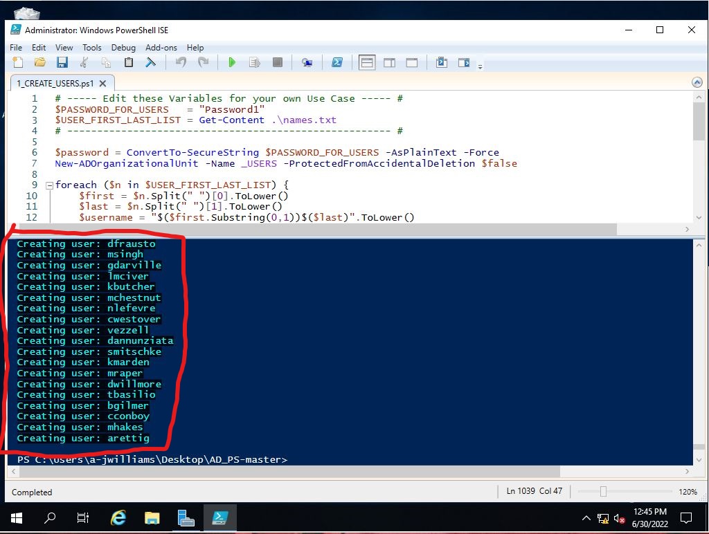 Using Powershell to create 1000 user accounts in bulk