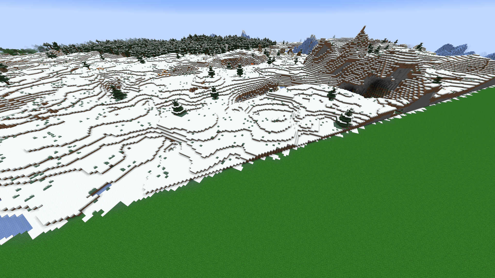 A world with a line dividing flat and normal terrain