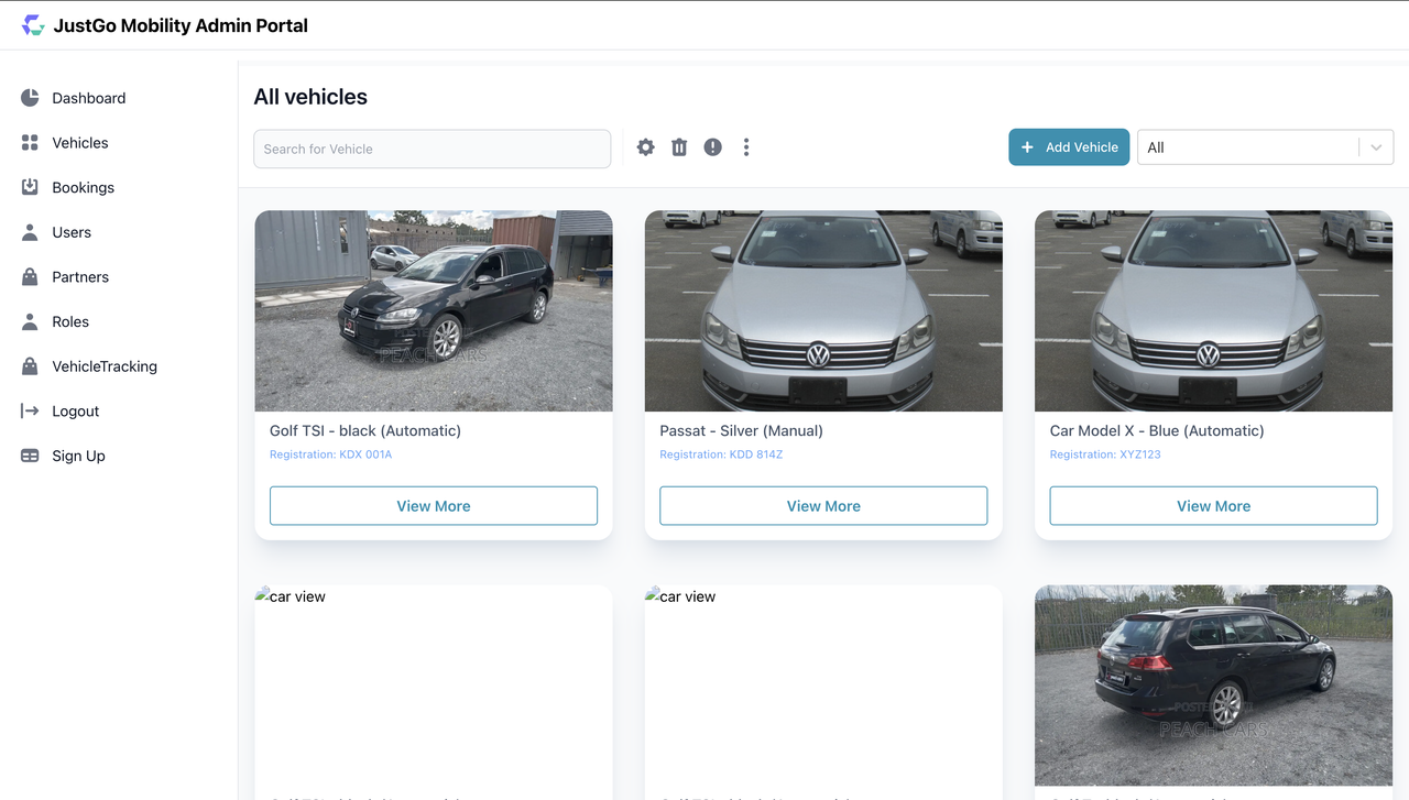 Vehicles page