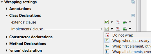 formatter profile wrap settings