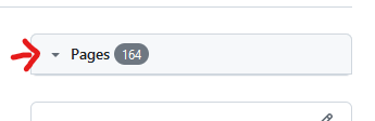 A screenshot of the sidebar with a red arrow pointing to the dropdown arrow beside "Pages".