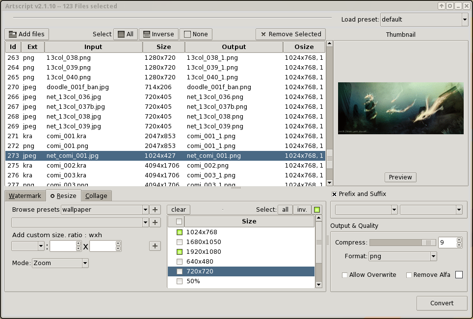 Loaded artscript GUI