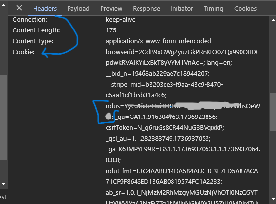 Get the 'ndus' from the cookies in header section