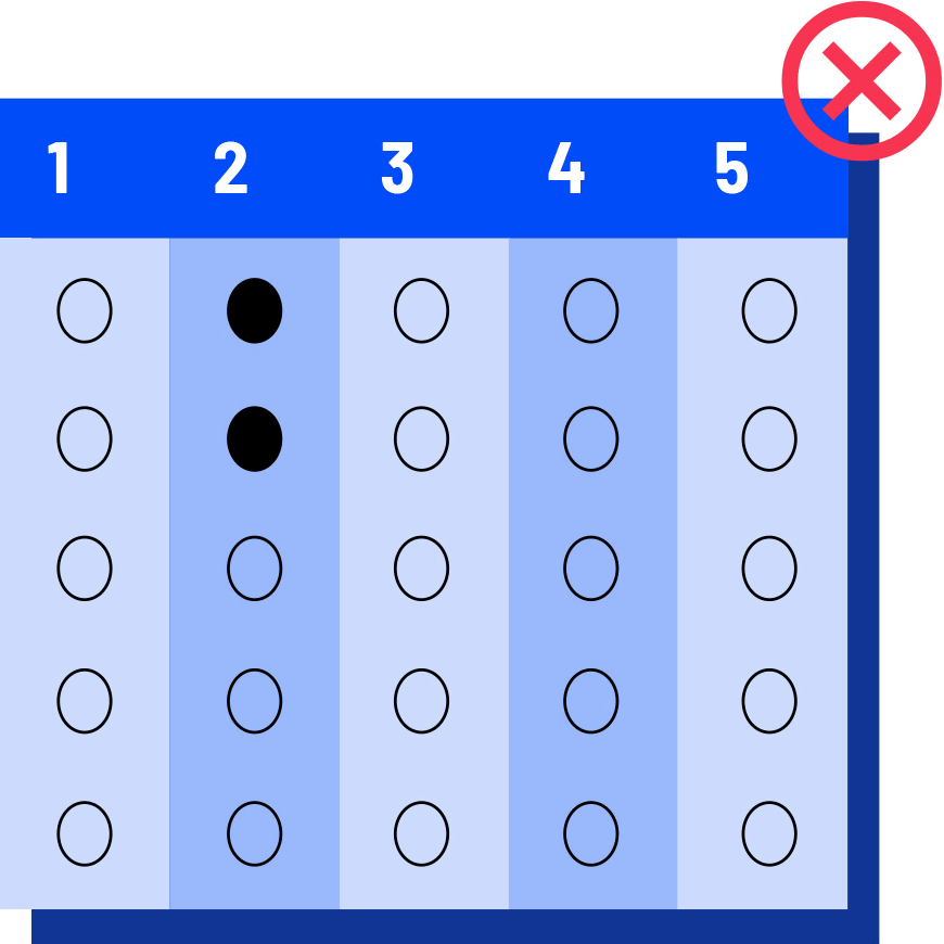 Illustration from BOE website of a ballot with two marks in one column, which is an error.