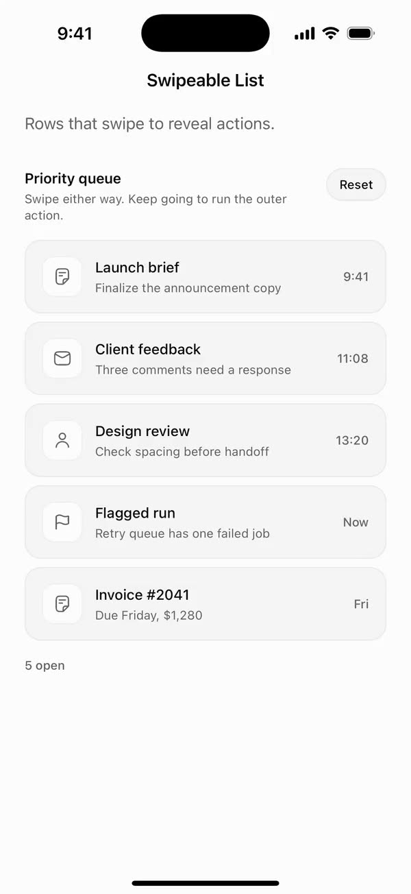 Swipeable List on iOS