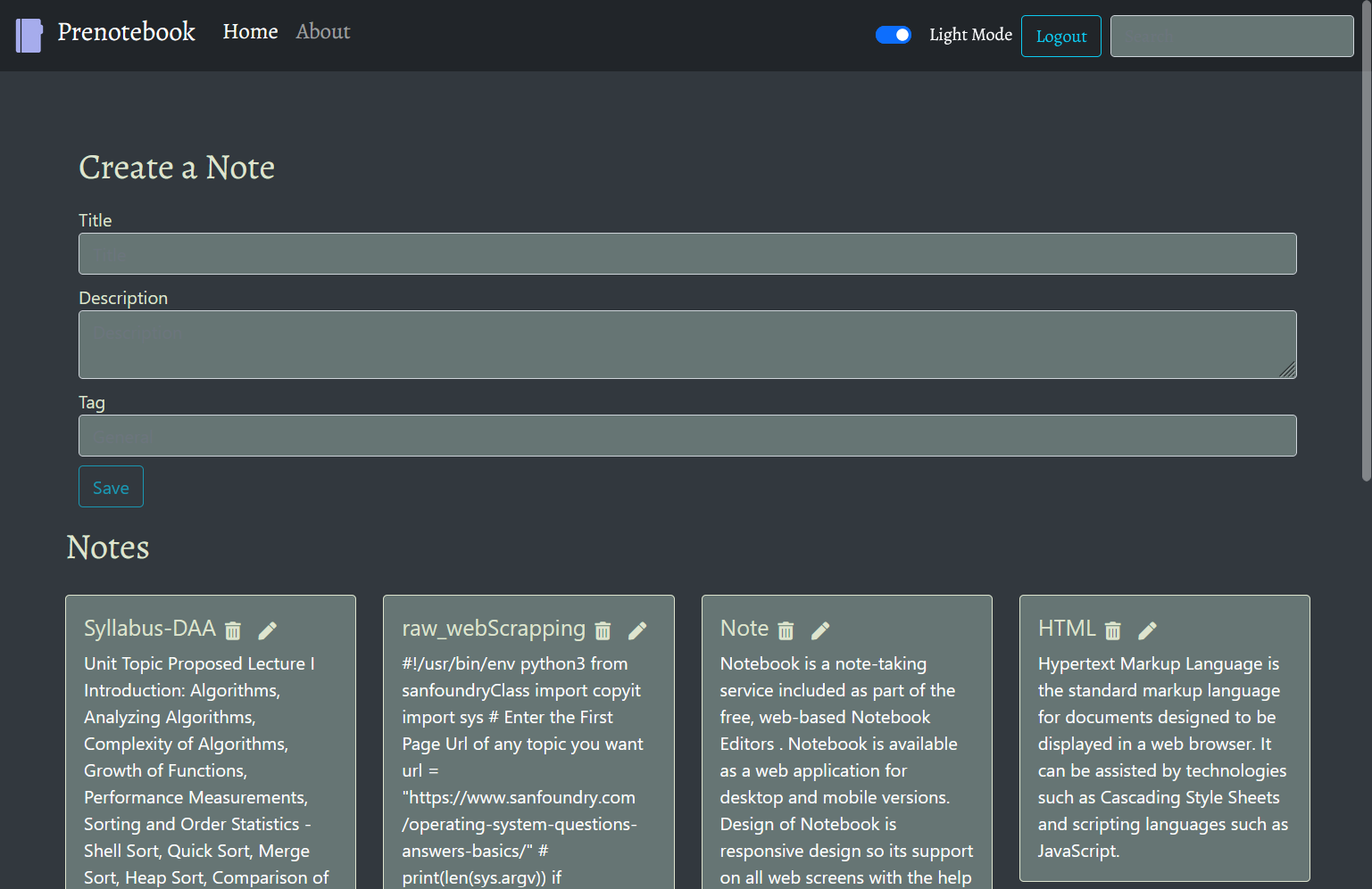 Prenotebook Dashboard