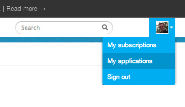 Image to show the My applications option on the Twitter Devs site