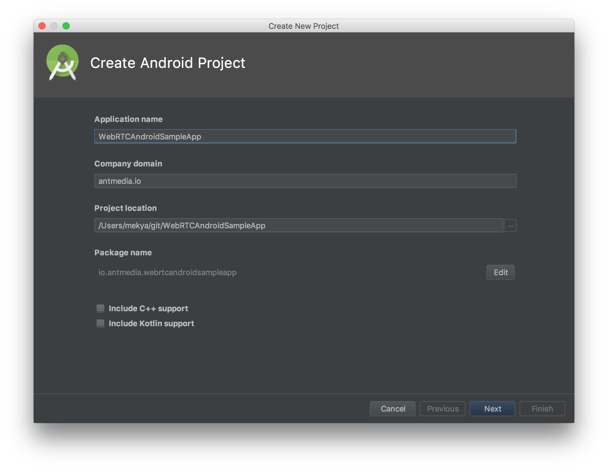 Create Android Studio Project For WebRTC Native Android SDK