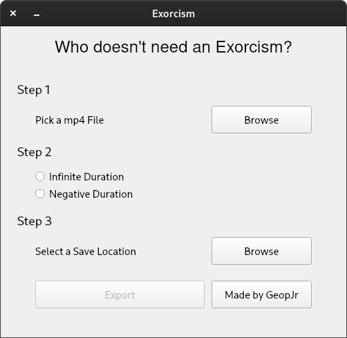 screenshot of the window of exorcism app