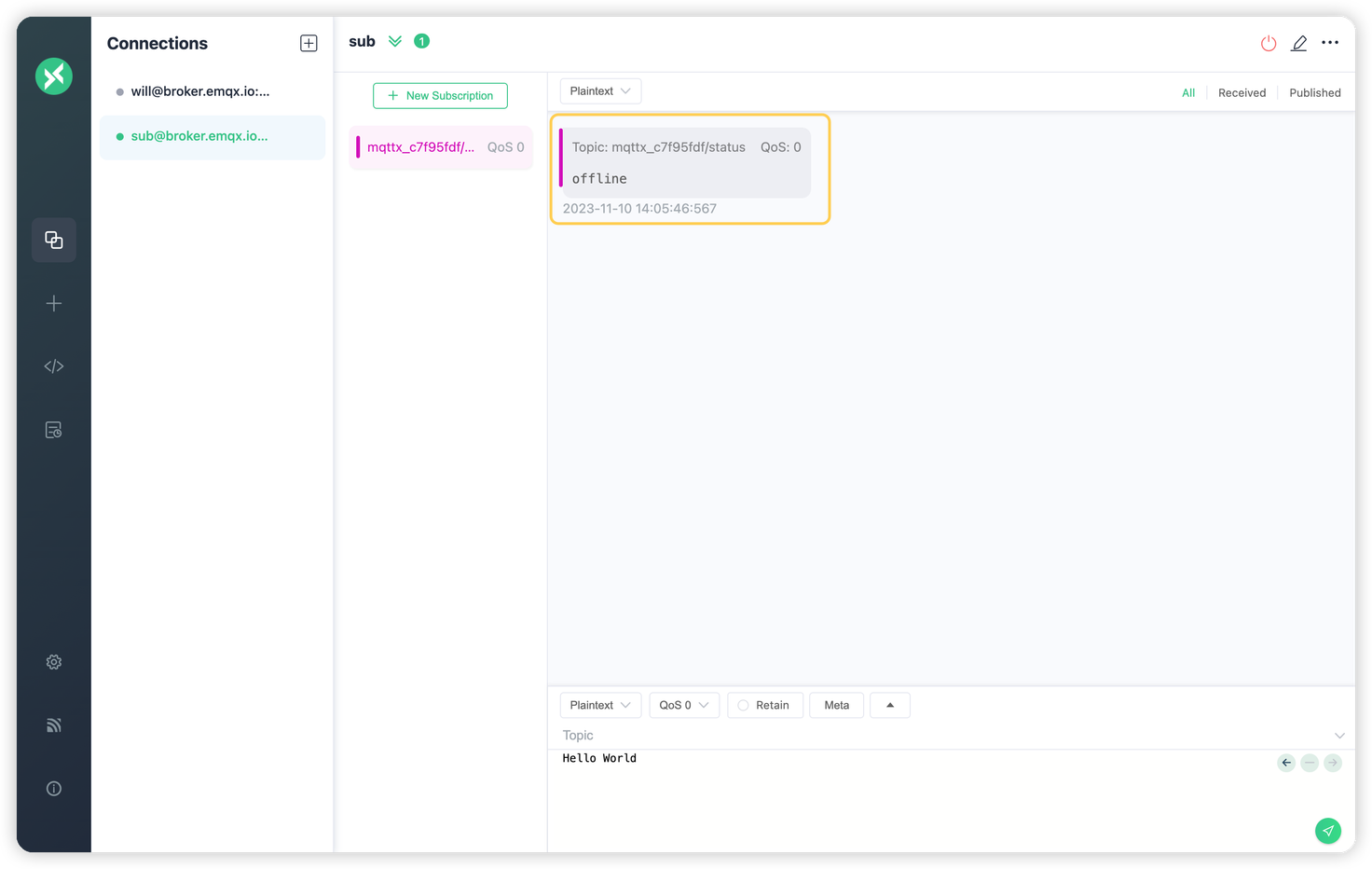 receive mqtt will message