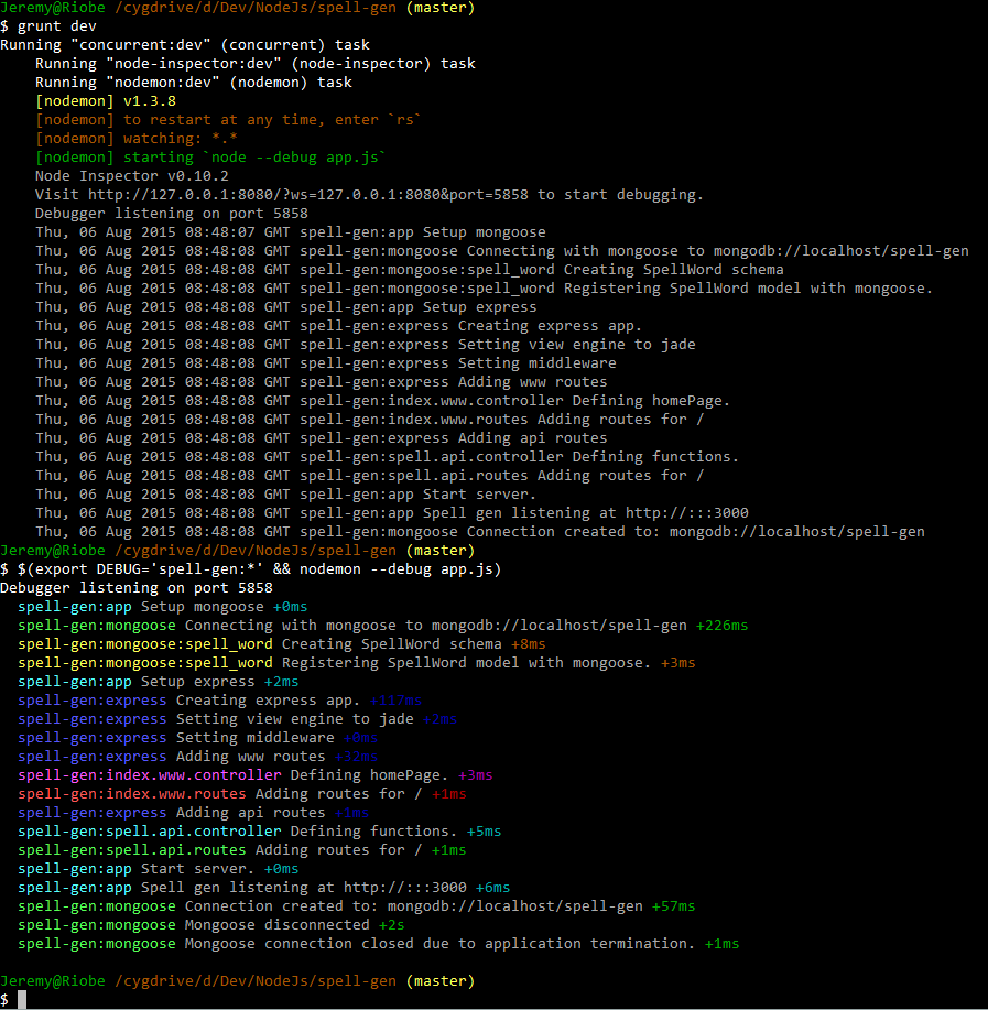 example console output