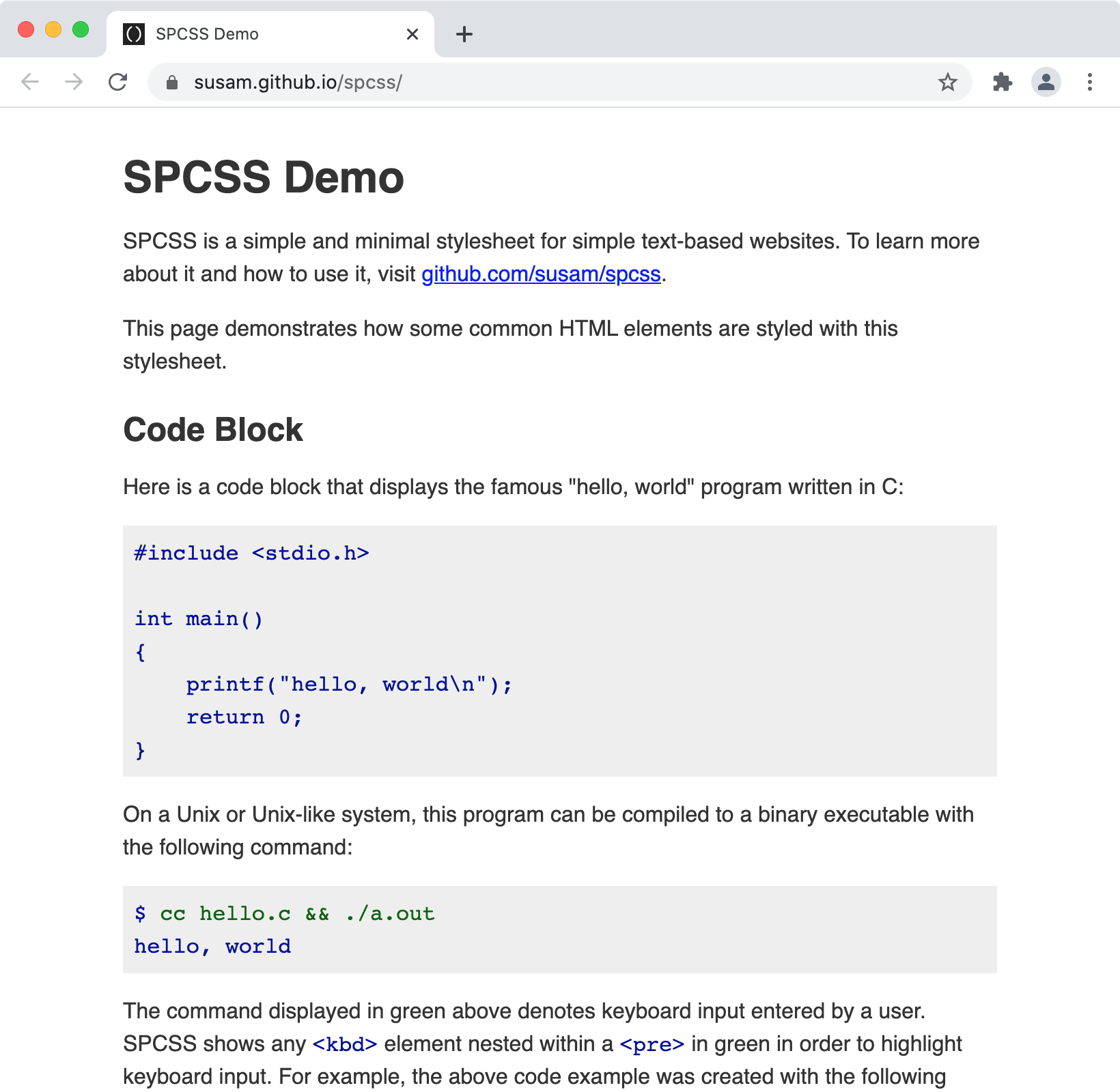 Demo of SPCSS light theme
