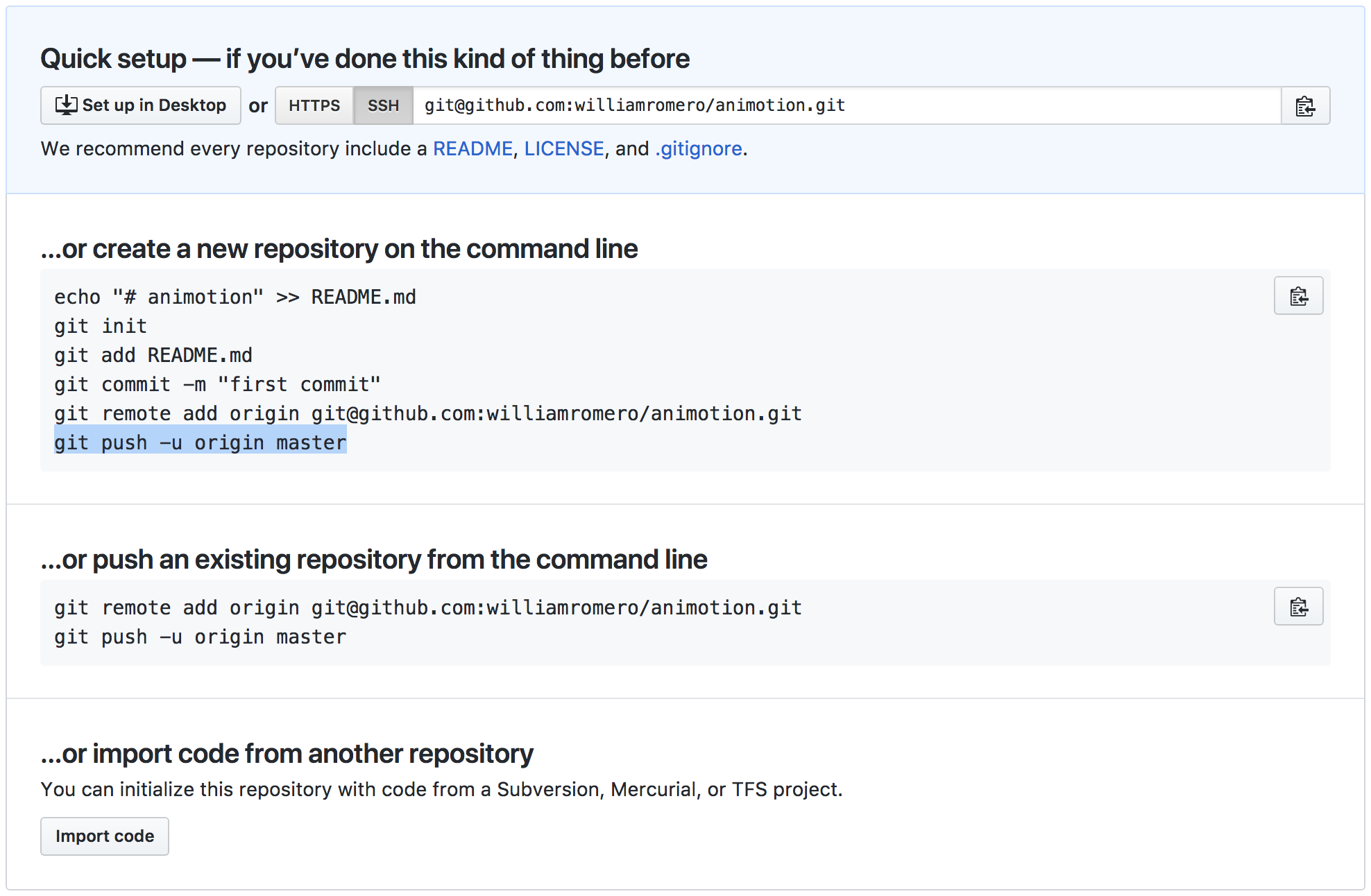 Github Choices to Create a Repository from Command Line