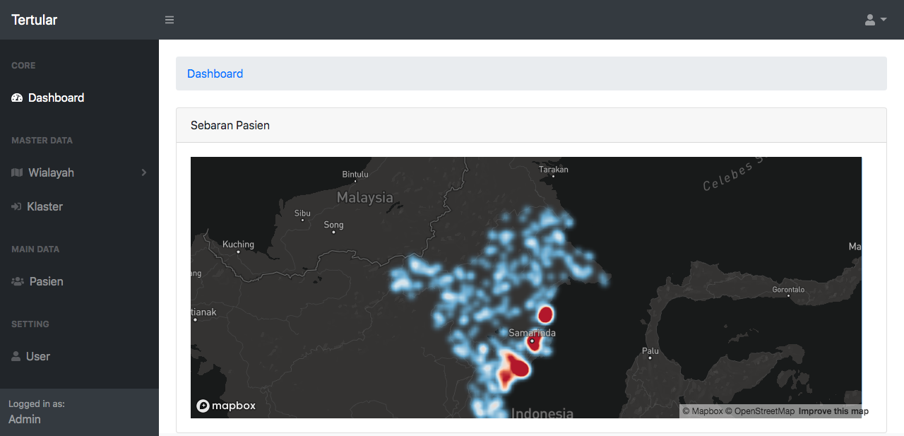 peta sebaran pasien di dashboard