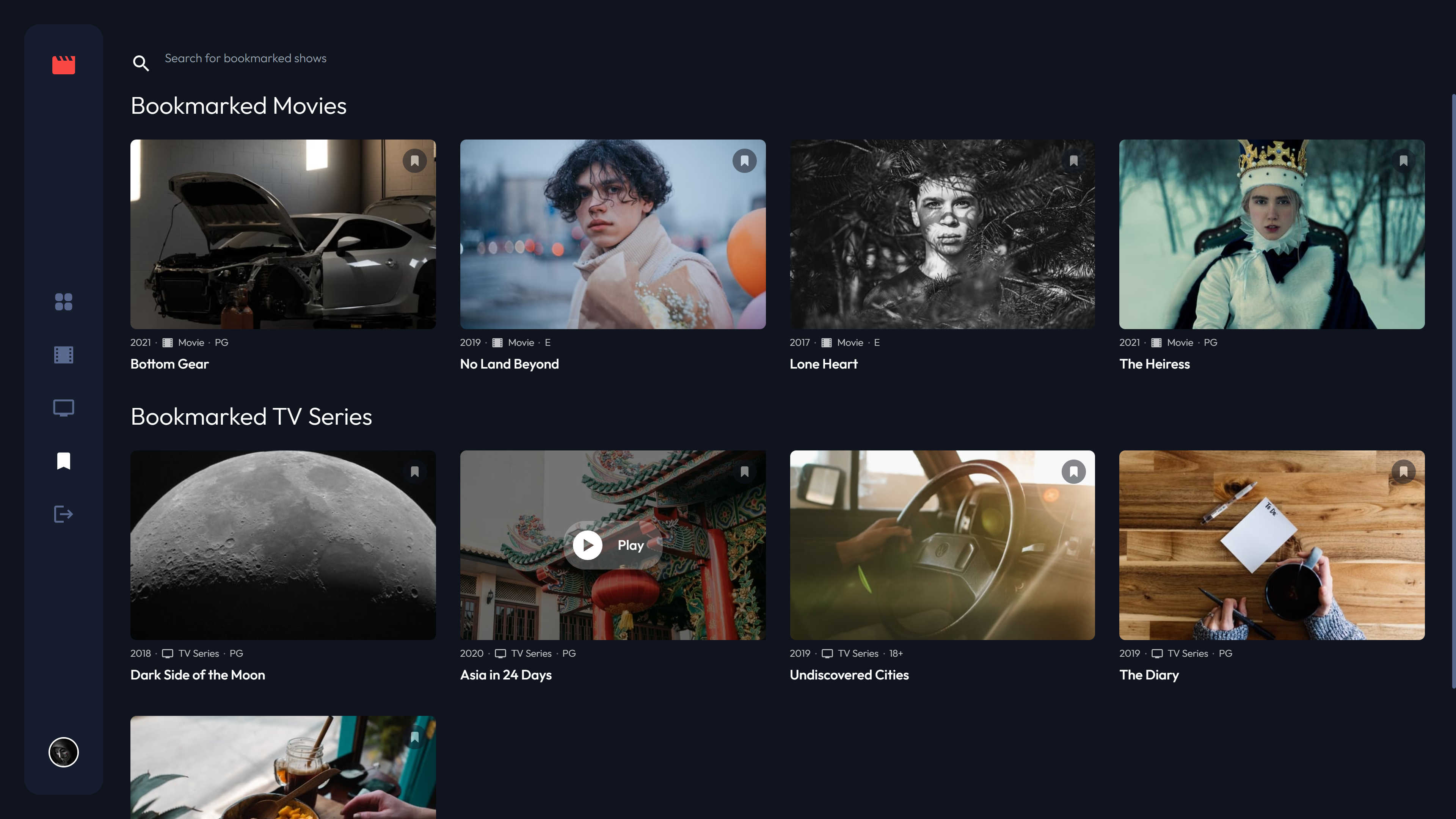 bookmarked movies and tv series