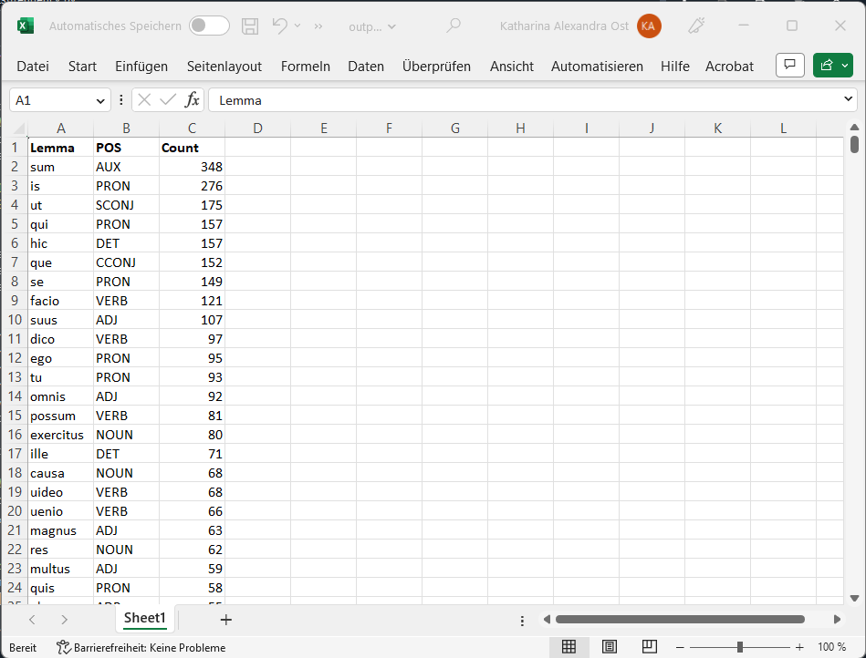 Excel output