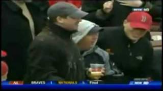 RED SOX FAN GETS PIECE OF PIZZA THROWN AT HIM