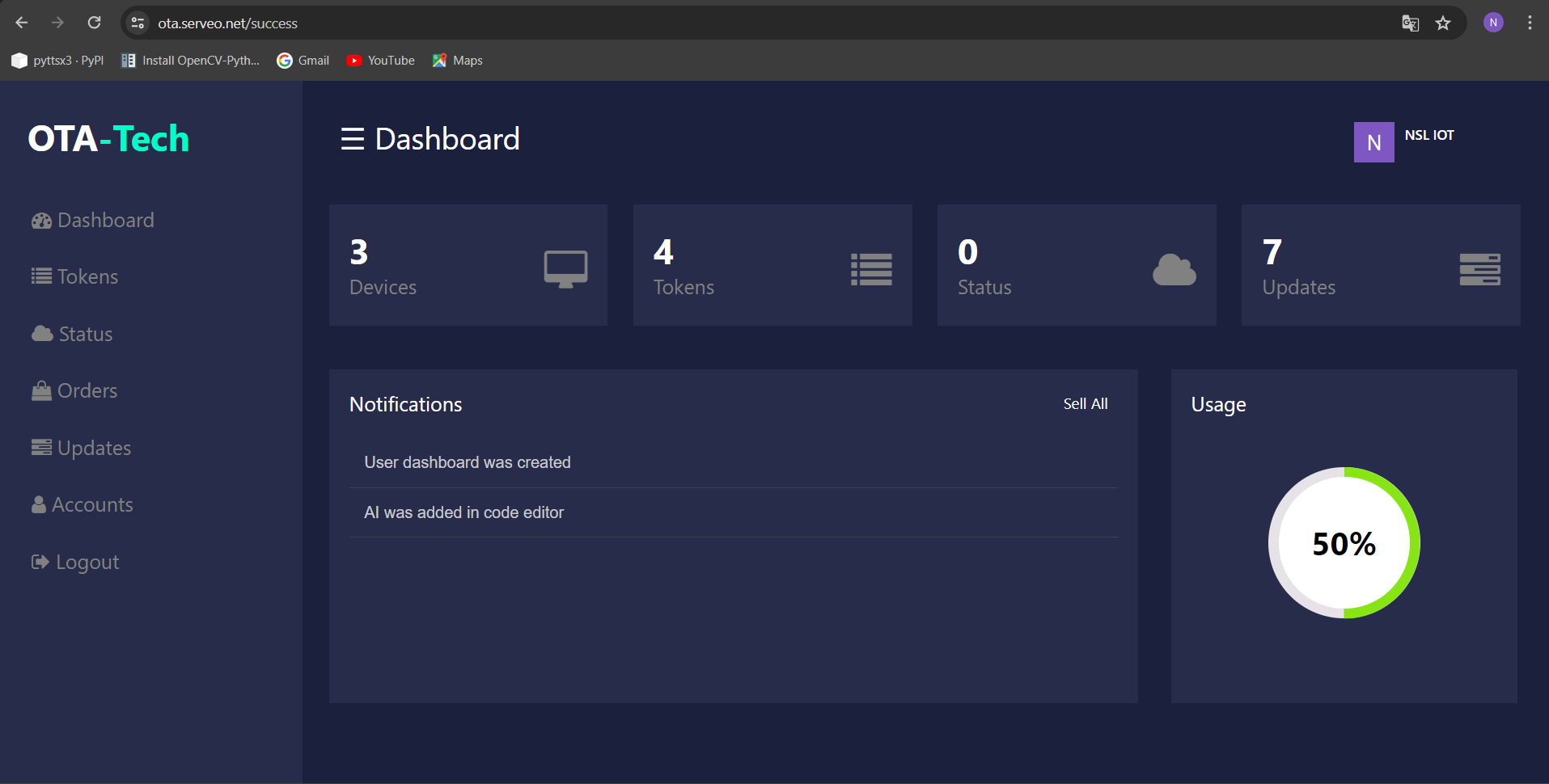 user dashboard