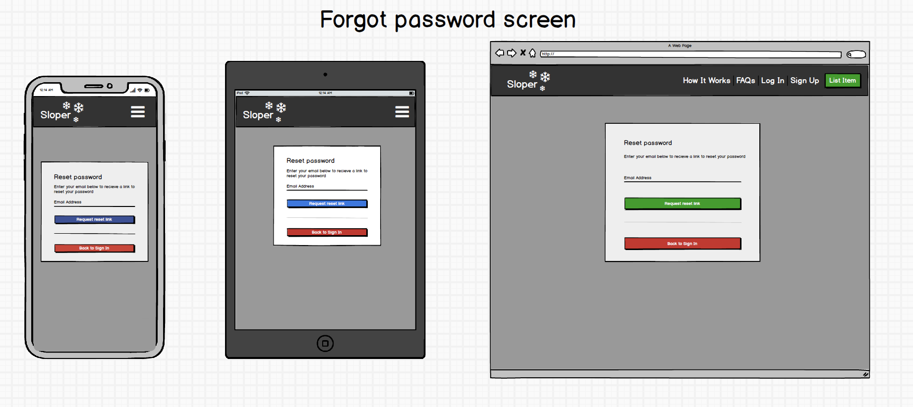 forgot password screen wireframes