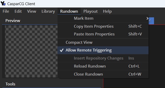 Enable Allow Remote Triggering in Rundown menu