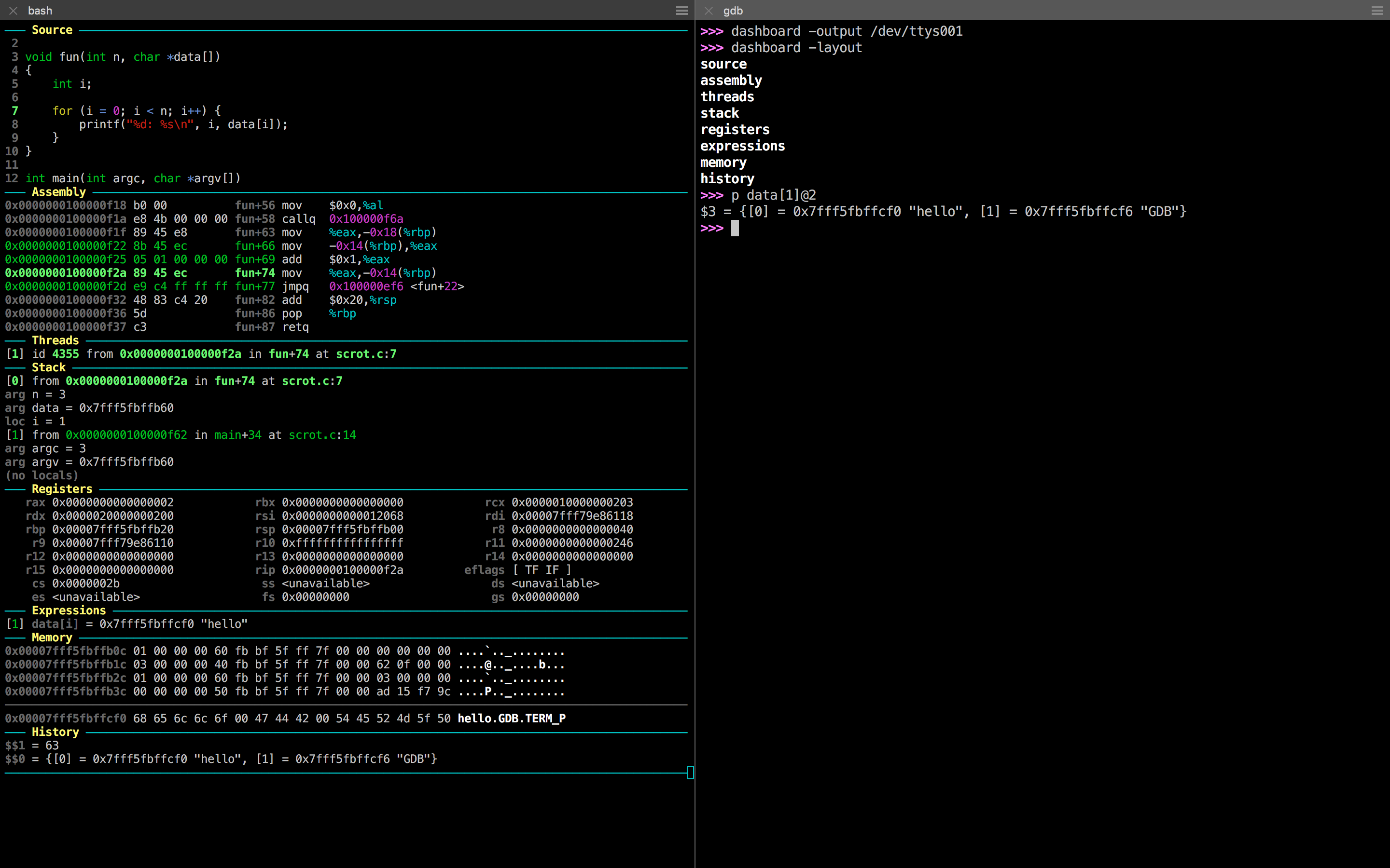 Dashboard in another terminal