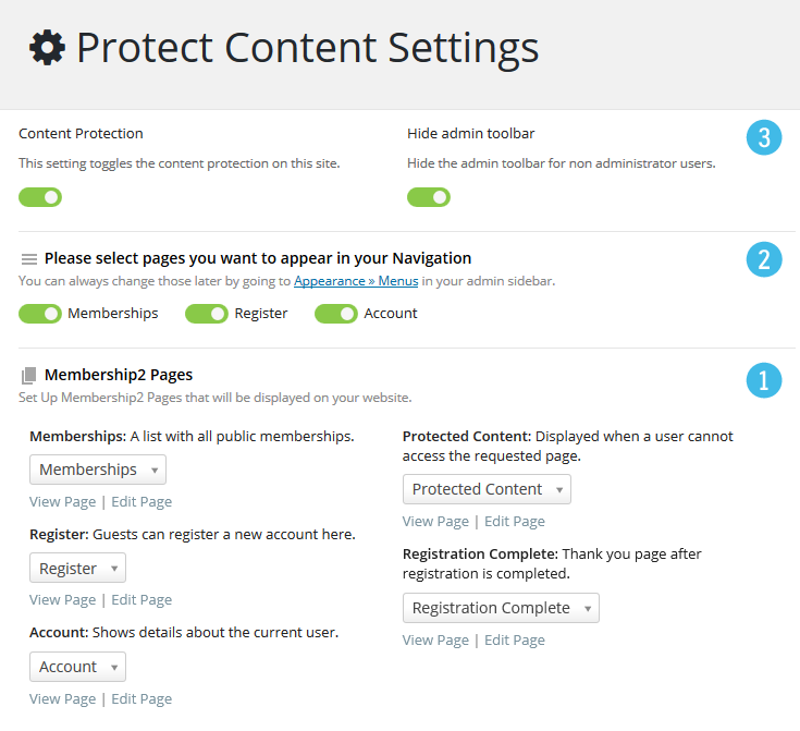 M2 Protect Content Settings