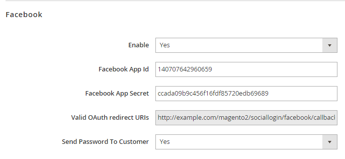 config facebook login